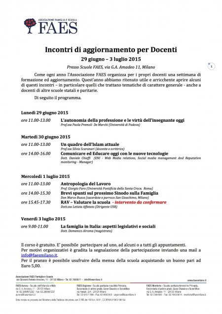 FAES corso DOCENTI estate 2015