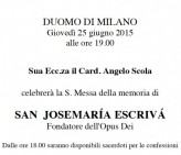 25/6: Il Cardinal Scola con noi per ricordare S. Josemaria